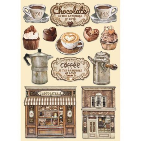 Stamperia Fa díszítőelem A5 - Coffee and Chocolate -  - Wooden Shapes (1 ív)