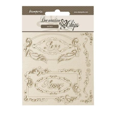 Stamperia Chipboard 14x14 cm - Coffee and Chocolate - Love Happy FramesDecorative Chips (1 ív)