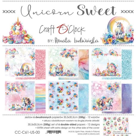 Craft O'Clock Scrapbook papírkészlet 12" (30 cm) - Unicorn Sweet - Paper Collection Set (1 csomag)