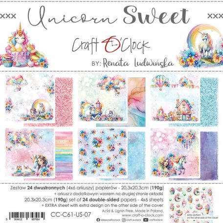 Craft O'Clock Scrapbook papírkészlet 8" (20 cm) - Unicorn Sweet - Paper Collection Set (1 csomag)