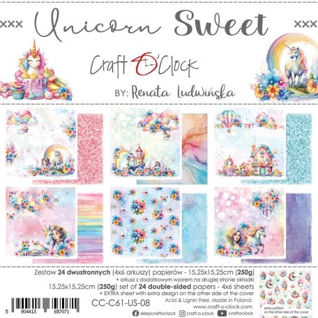 Craft O'Clock Scrapbook papírkészlet 6" (15 cm) - Unicorn Sweet - Paper Collection Set (1 csomag)