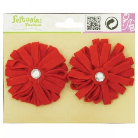 Filc dísz , Feltables / Ribbon Flower Duo - piros (2 db)