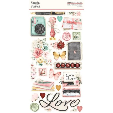Simple Stories Chipboard matrica  - Chipboard Stickers  - Simple Vintage Love Story (1 ív)