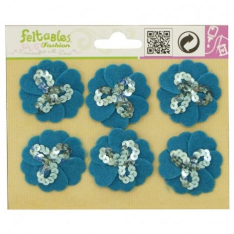 Filc dísz , Feltables / Sequin Flower - kék (6 db)