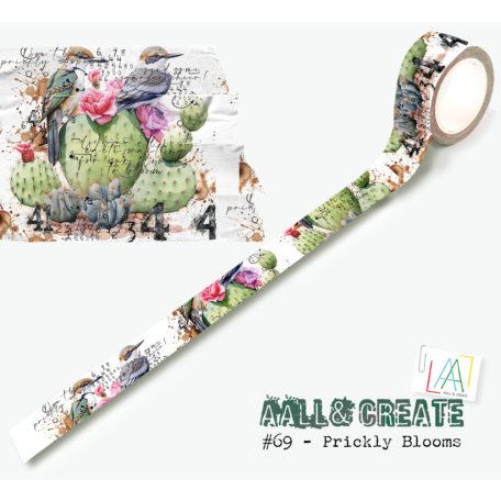 AALL & CREATE Dekorációs ragasztószalag 20mm - Prickly Blooms - Washi Tape (1 db)