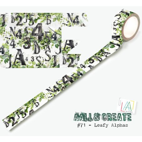 AALL & CREATE Dekorációs ragasztószalag 25mm - Leafy Alphas - Washi Tape (1 db)