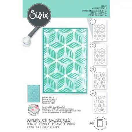 SIZZIX Stencil 666529, Defined Petals / Sizzix Layered Stencil (1 csomag)