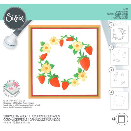 SIZZIX Stencil 666528, Strawberry Wreath / Sizzix Layered Stencil (1 csomag)