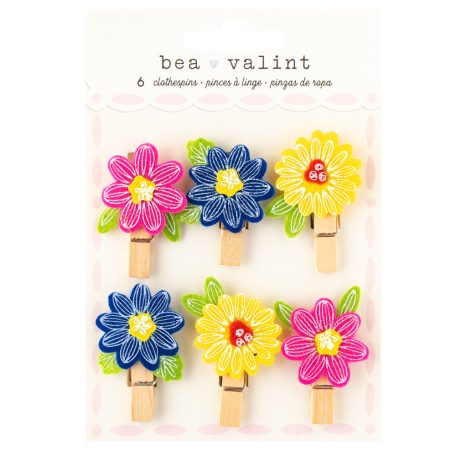 American Crafts Virágos csipesz - Bea Valint - Poppy and Pear - Flower Clothespins - Embellishment (6 db)