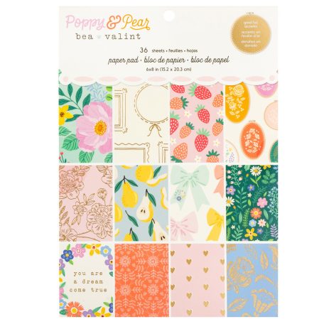 American Crafts Papírkészlet 6"x8" - Bea Valint - Poppy and Pear - Gold Foil - Paper Pad (36 lap)