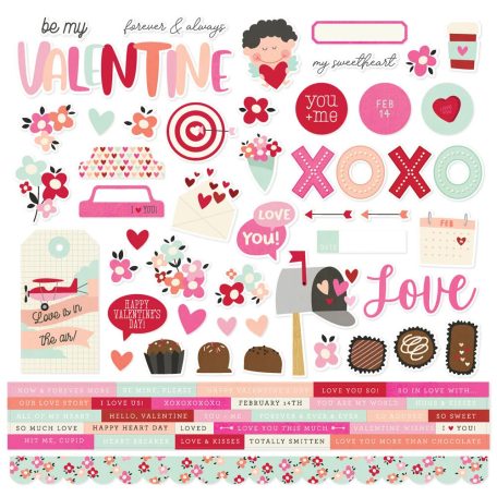 Simple Stories Matrica 12" (30 cm) - Cardstock Stickers - Valentine's Day (1 ív)