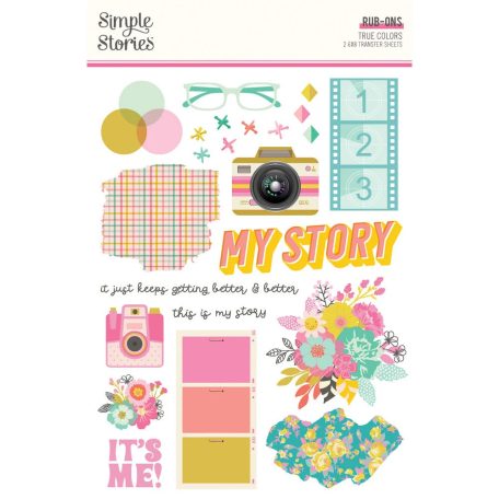 Simple Stories Matrica  - Rub-Ons - True Colors (2 ív)