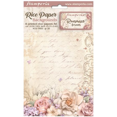 Stamperia Rízspapír készlet A6 - Romance Forever - Rice Paper Backgrounds (8 ív)