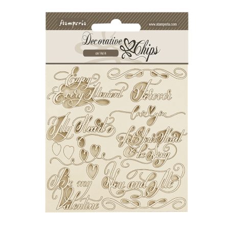 Stamperia Chipboard 14x14 cm - Romance Forever - QuotesDecorative Chips (1 ív)