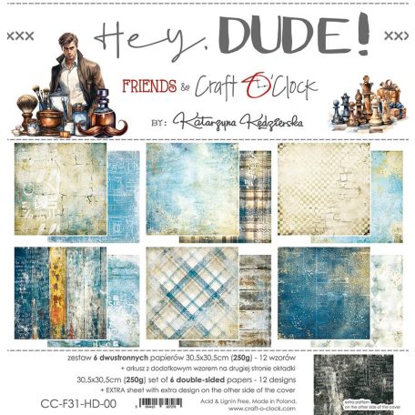 Craft O'Clock Scrapbook papírkészlet 12" (30 cm) - Hey, Dude! - Paper Collection Set (6 ív)