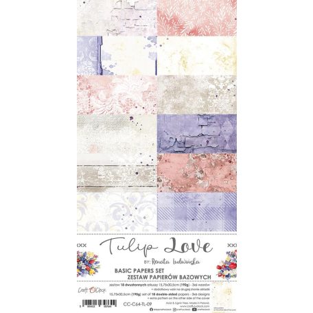 Craft O'Clock Papírkészlet 6"x15" (15cm x 30 cm) - Tulip Love - Basic Paper Set (18 ív)