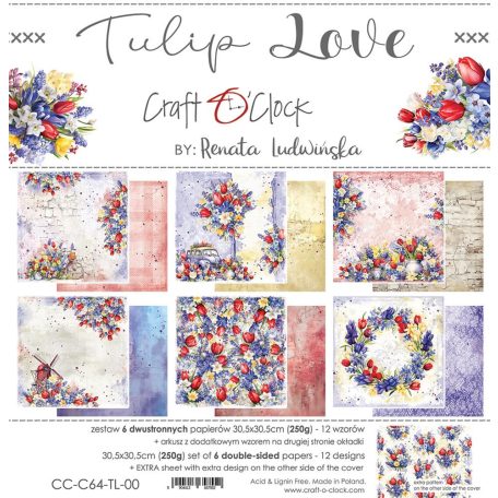 Craft O'Clock Scrapbook papírkészlet 12" (30 cm) - Tulip Love - Paper Collection Set (6 ív)