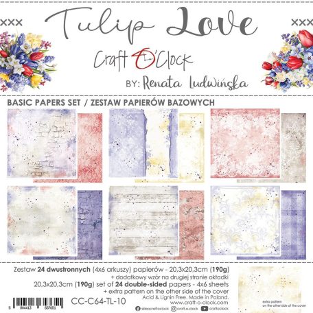 Craft O'Clock Scrapbook papírkészlet 8" (20 cm) - Tulip Love - Basic Paper Set (24 ív)