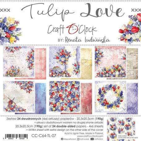 Craft O'Clock Scrapbook papírkészlet 8" (20 cm) - Tulip Love - Paper Collection Set (24 ív)