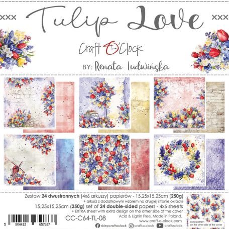 Craft O'Clock Scrapbook papírkészlet 6" (15 cm) - Tulip Love - Paper Collection Set (24 ív)
