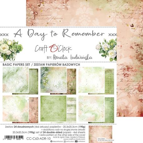 Craft O'Clock Scrapbook papírkészlet 8" (20 cm) - A Day To Remember - Basic Paper Set (24 ív)