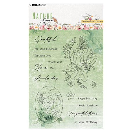 Studio Light Szilikonbélyegző - Sentiments and florals - Clear Stamps (1 csomag)