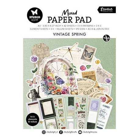 Studio Light Papírkészlet A5 - Vintage spring - Mixed Paper Pad - Essentials nr.30 (42 lap)