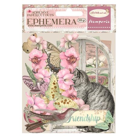 Stamperia Kivágatok - öntapadós  - Orchids and Cats - Ephemera (1 csomag)