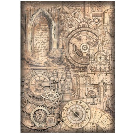 Stamperia Rizspapír A4 - Sir Vagabond in Fantasy World - Mechanical Pattern - Rice Paper (1 ív)