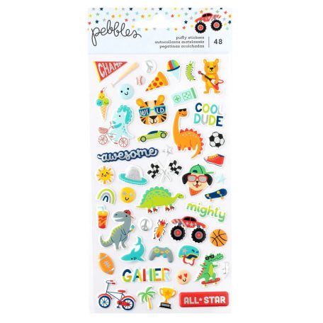American Crafts Pebbles Cool Boy Pufi matrica Silver Foil Stickers Puffy Icons (1 csomag)