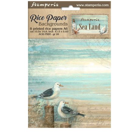 Stamperia Sea Land Rízspapír készlet A6 Backgrounds Rice Paper Backgrounds (8 ív)