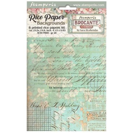 Stamperia Brocante Antiques Rízspapír készlet A6 Backgrounds Rice Paper Backgrounds (8 ív)