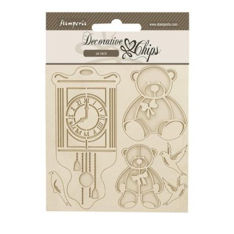 Stamperia Brocante Antiques Chipboard 14x14 cm Teddy bear Decorative Chips (1 ív)