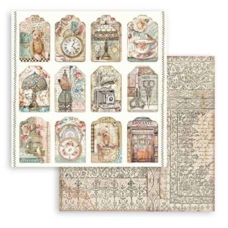 Stamperia Brocante Antiques Scrapbook papír 12" (30 cm) Antiques tags Paper Sheets (1 ív)