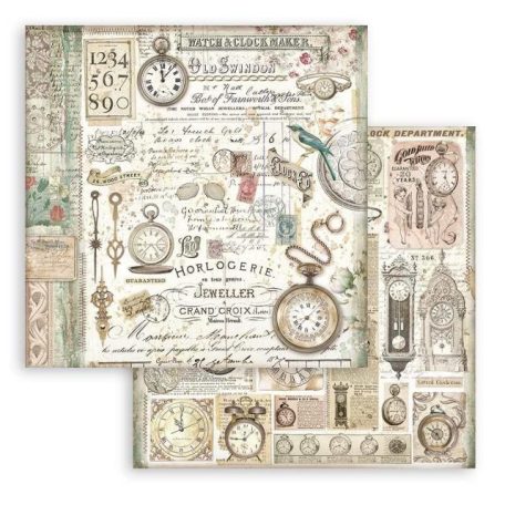 Stamperia Brocante Antiques Scrapbook papír 12" (30 cm) Antiques ckocks Paper Sheets (1 ív)