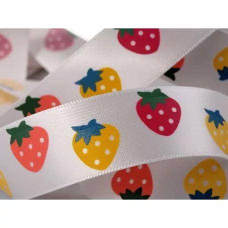 Szalag 22 mm, Mintás / Eper - Szatén (1 m)