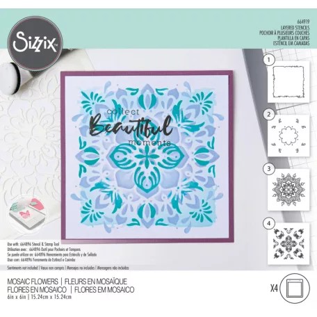 Sizzix Mosaic Flowers Stencil  Layered Stencil (4 db)