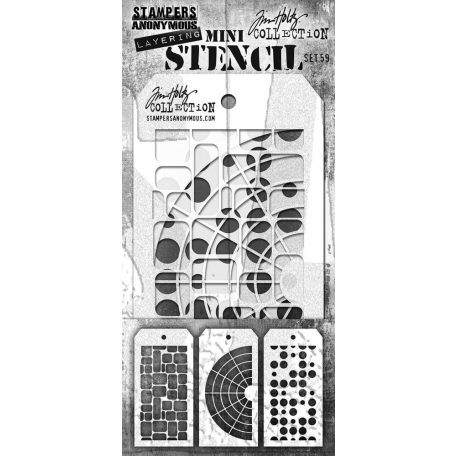 Stampers Anonymous Set #59 Tim Holtz Stencil Layering Mini Stencil (3 db)