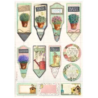   Stamperia Garden Rizspapír A4 Tags and labels Rice Paper (1 ív)