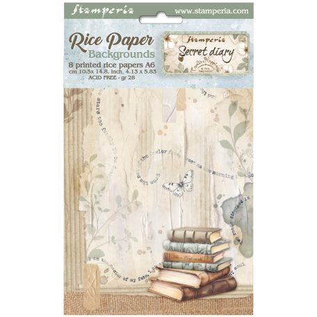 Stamperia Secret Diary Rízspapír készlet A6 Backgrounds Rice Paper Backgrounds (8 ív)