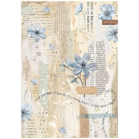 Stamperia Secret Diary Rizspapír A4 blue flower Rice Paper (1 ív)
