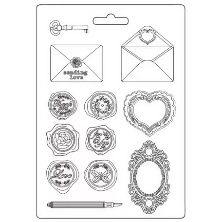 Stamperia Shabby Rose Öntőforma A5 Letters ans Seals Soft Mould (1 db)