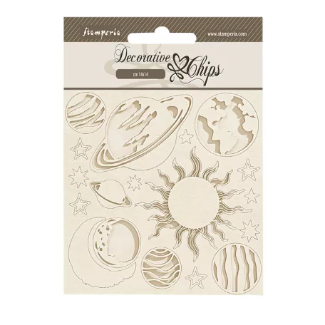 Stamperia Fortune Chipboard 14x14 cm Planets Decorative Chips (1 ív)