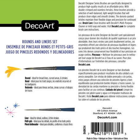 DecoArt Designer's Brush Rounds & Liners Set Ecset készlet (4 db)