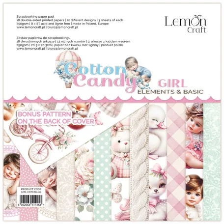 LemonCraft Papírkészlet / Kivágóív 8" (20 cm) - Cotton Candy Girl - Scrapbooking Paper Pad (1 csomag)