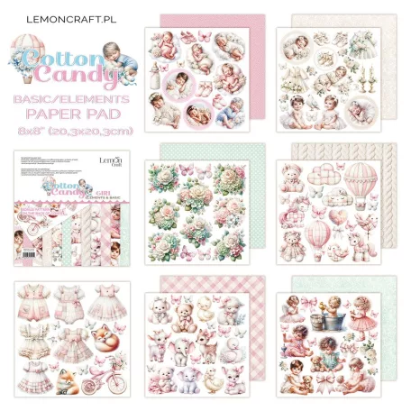 LemonCraft Papírkészlet / Kivágóív 8" (20 cm) - Cotton Candy Girl - Scrapbooking Paper Pad (1 csomag)