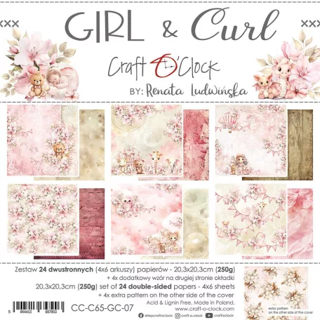 Craft O'Clock Scrapbook papírkészlet 8" (20 cm) Girl & Curl Mix Paper Set (24 ív)