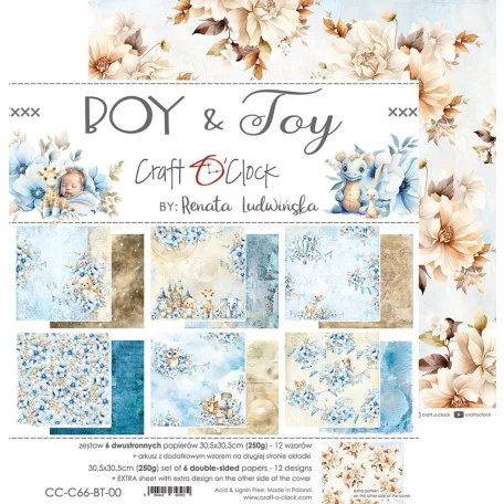 Craft O'Clock Scrapbook papírkészlet 12" (30 cm) Boy & Toy Paper Collection Set (6 ív)