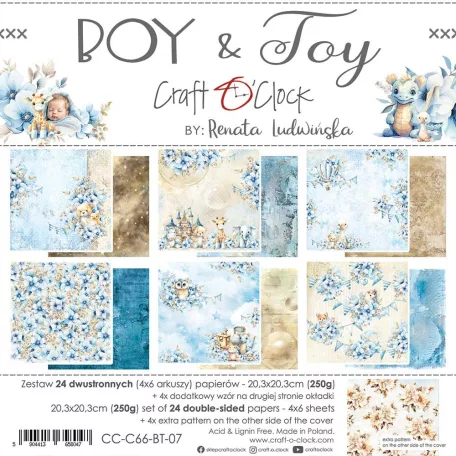 Craft O'Clock Scrapbook papírkészlet 8" (20 cm) Boy & Toy Mix Paper Set (24 ív)
