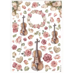   Stamperia Best Sellers Rizspapír A4 Violins and roses Rice Paper (1 ív)